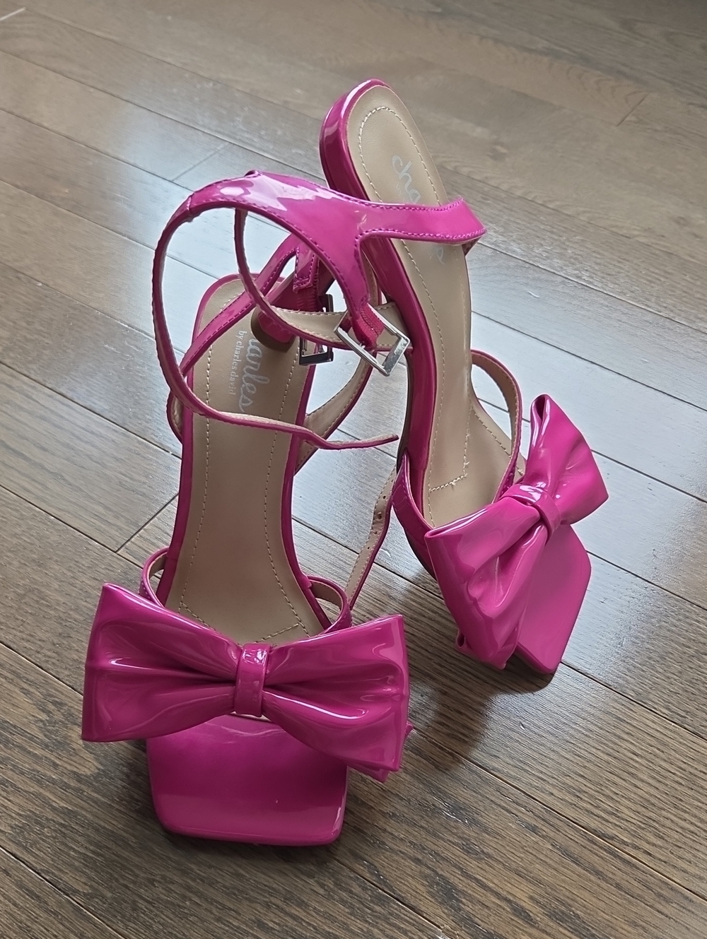 Charles By Charles David Hot Pink Patent Bow Ankle-Strap Heels
